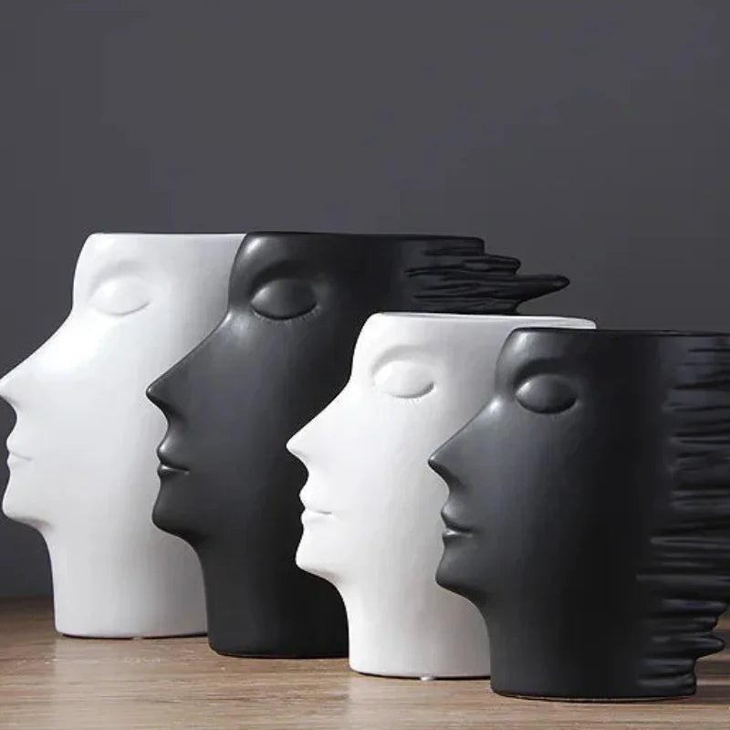 Vaso de Cerâmica Visage Escultura Facial Fosco Nórdico Lenogue