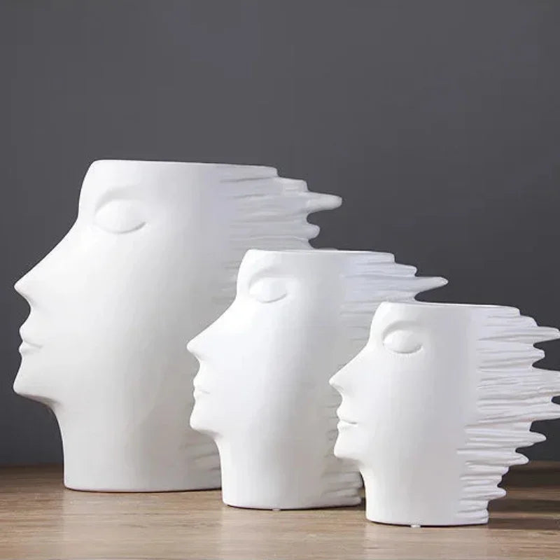 Vaso de Cerâmica Visage Escultura Facial Fosco Nórdico Lenogue