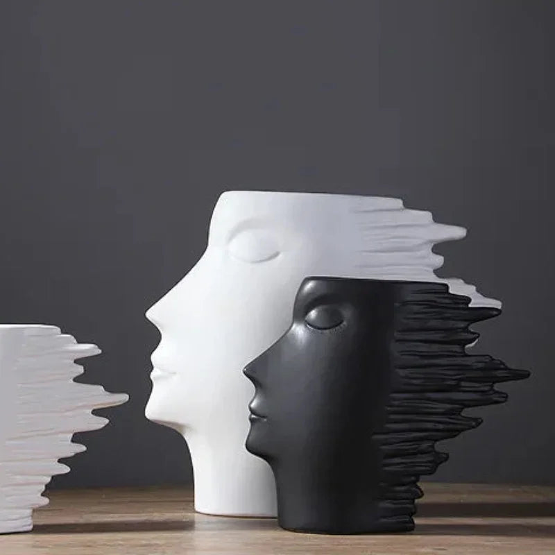 Vaso de Cerâmica Visage Escultura Facial Fosco Nórdico Lenogue