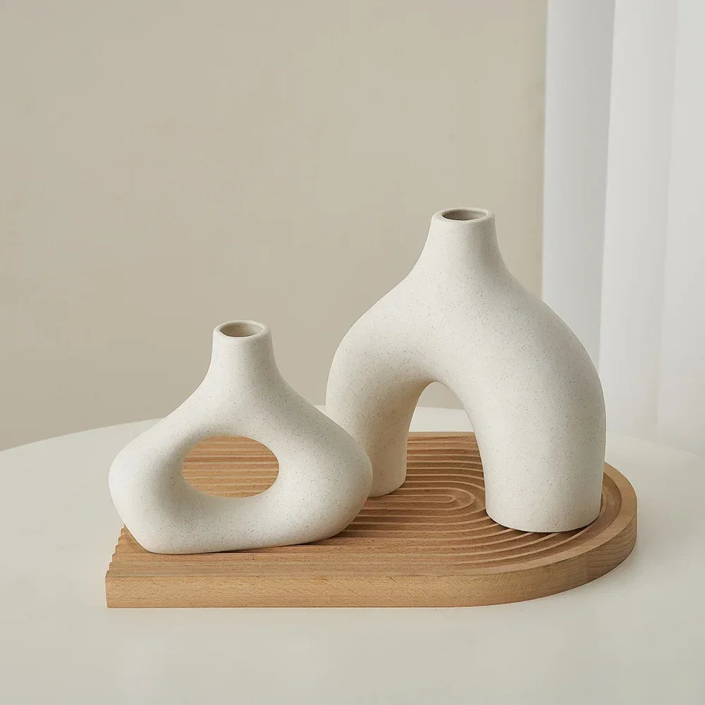 Vasos Decorativos Minimalista Cerâmica Fosca Estilo Nórdico 2 Peças Lenogue Mod.