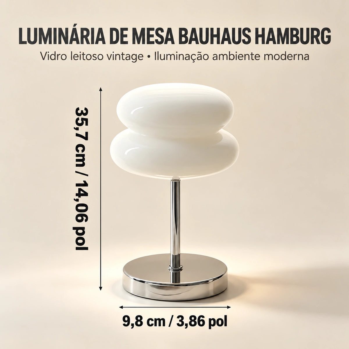 Abajur de Mesa Bauhaus Élégance Luz Regulável Base Metal Lenogue