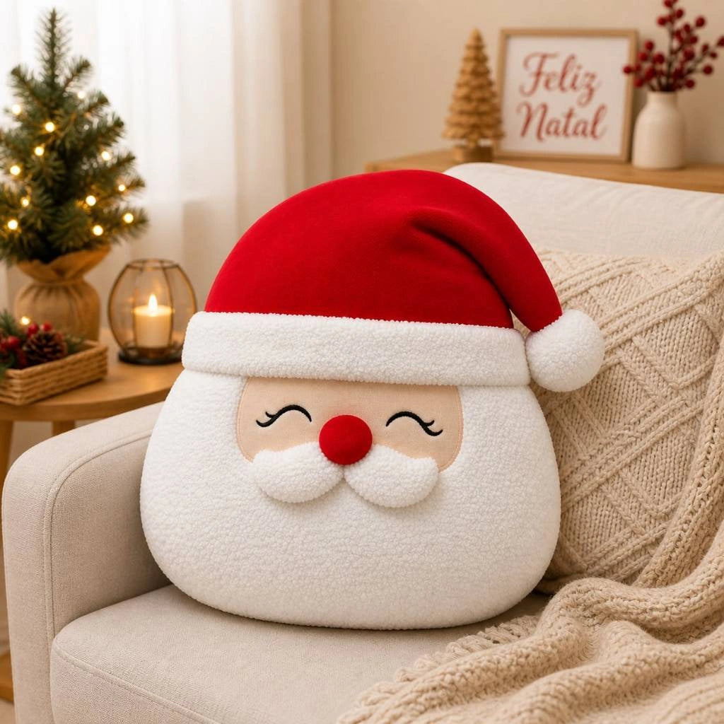 Almofada Natalina Papai Noel Confort Pelúcia Fibra Siliconada Lenogue