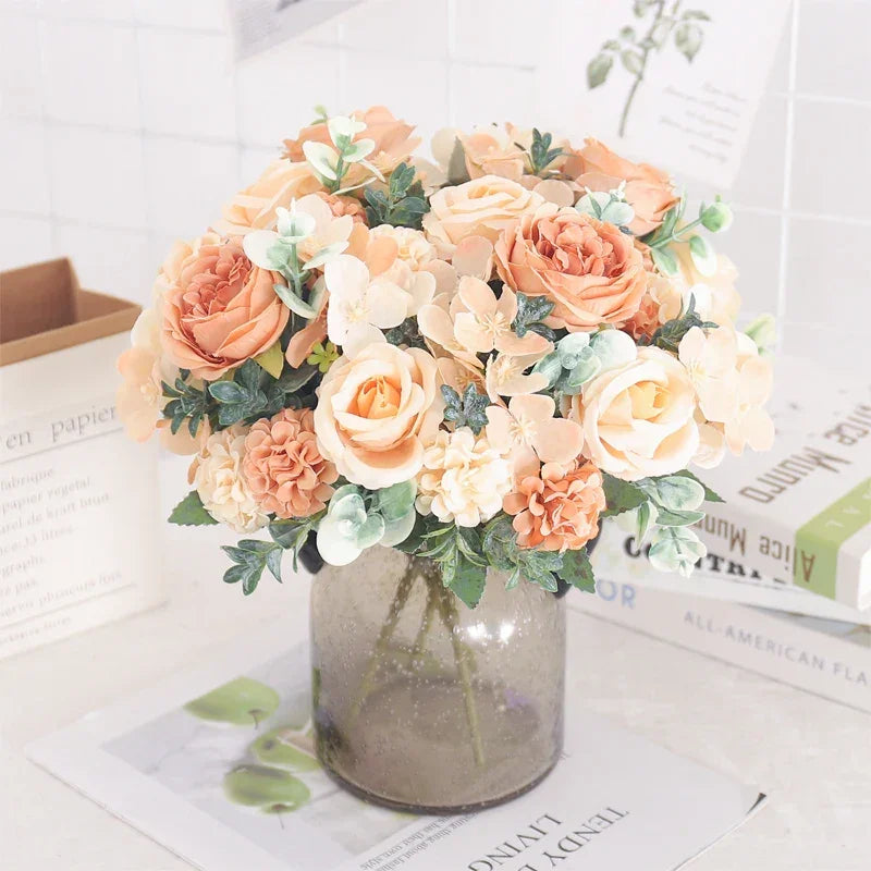 Arranjo Floral Artificial com Rosas e Peônias para Decoração Lenogue