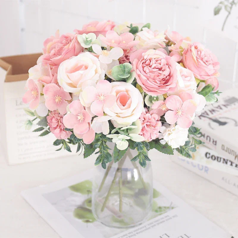 Arranjo Floral Artificial com Rosas e Peônias para Decoração Lenogue