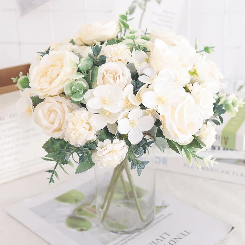 Arranjo Floral Artificial com Rosas e Peônias para Decoração Lenogue