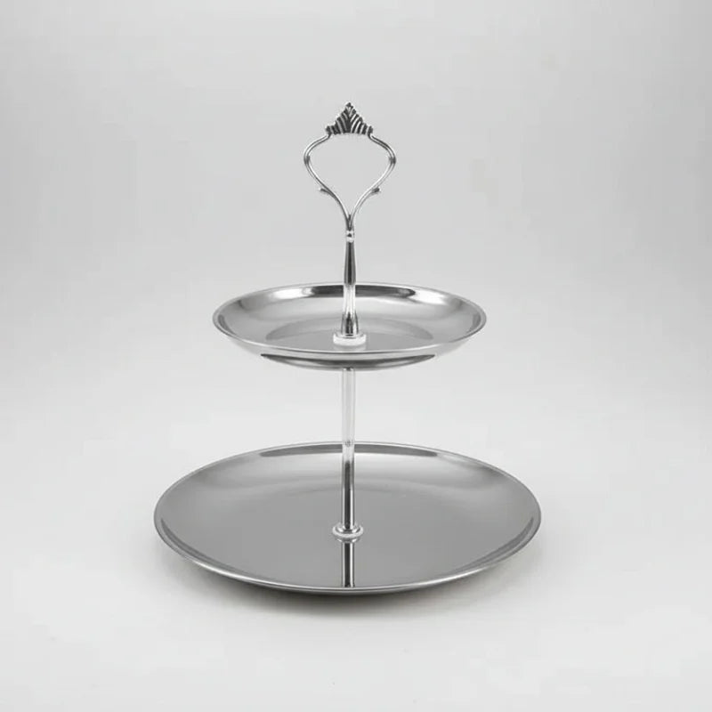 Bandeja de Aço Inoxidável com 3 Andares para Servir e Decorar Lenogue Prata - 2 Camadas