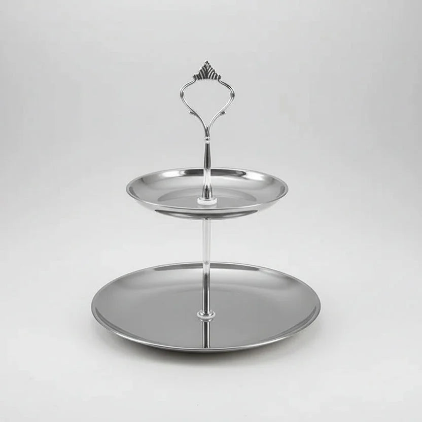 Bandeja de Aço Inoxidável com 3 Andares para Servir e Decorar Lenogue Prata - 2 Camadas