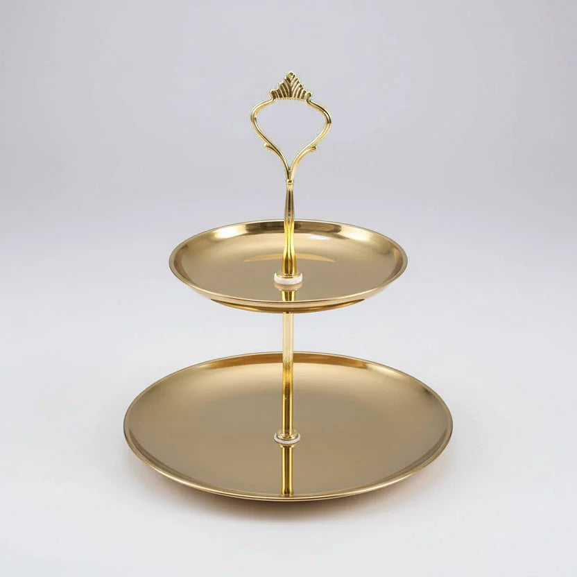 Bandeja de Aço Inoxidável com 3 Andares para Servir e Decorar Lenogue Dourado - 2 Camadas