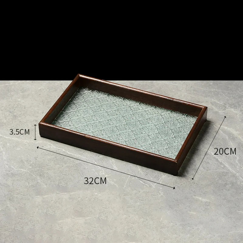 Bandeja Organizador de Vidro com Base Floral para Copos e Lanches Lenogue Marrom Retangular