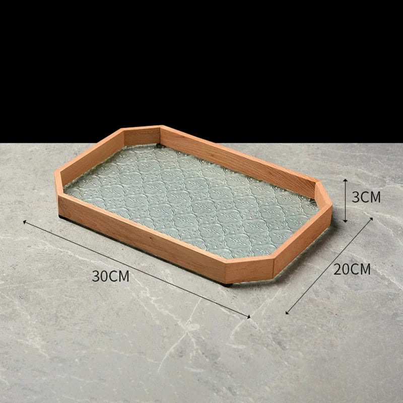 Bandeja Organizador de Vidro com Base Floral para Copos e Lanches Lenogue Amarelo Poligonal