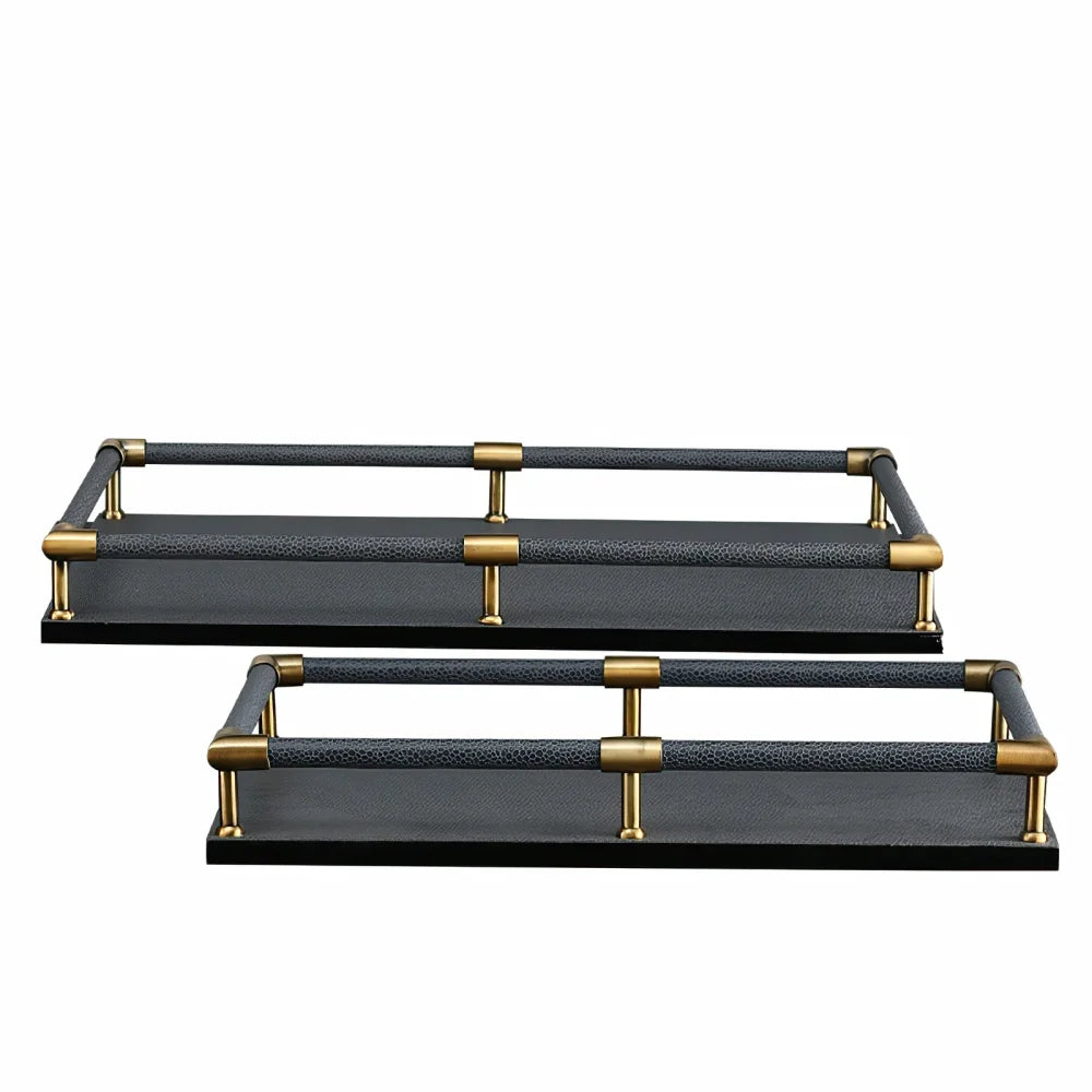 Bandeja Organizadora de Couro com Alças Metálicas Lenogue