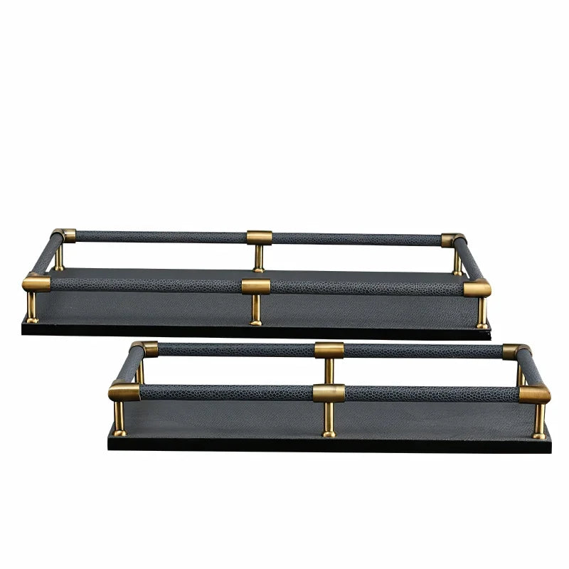 Bandeja Organizadora de Couro com Alças Metálicas Lenogue