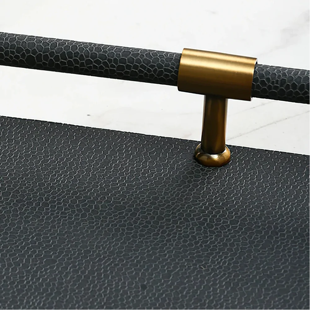 Bandeja Organizadora de Couro com Alças Metálicas Lenogue