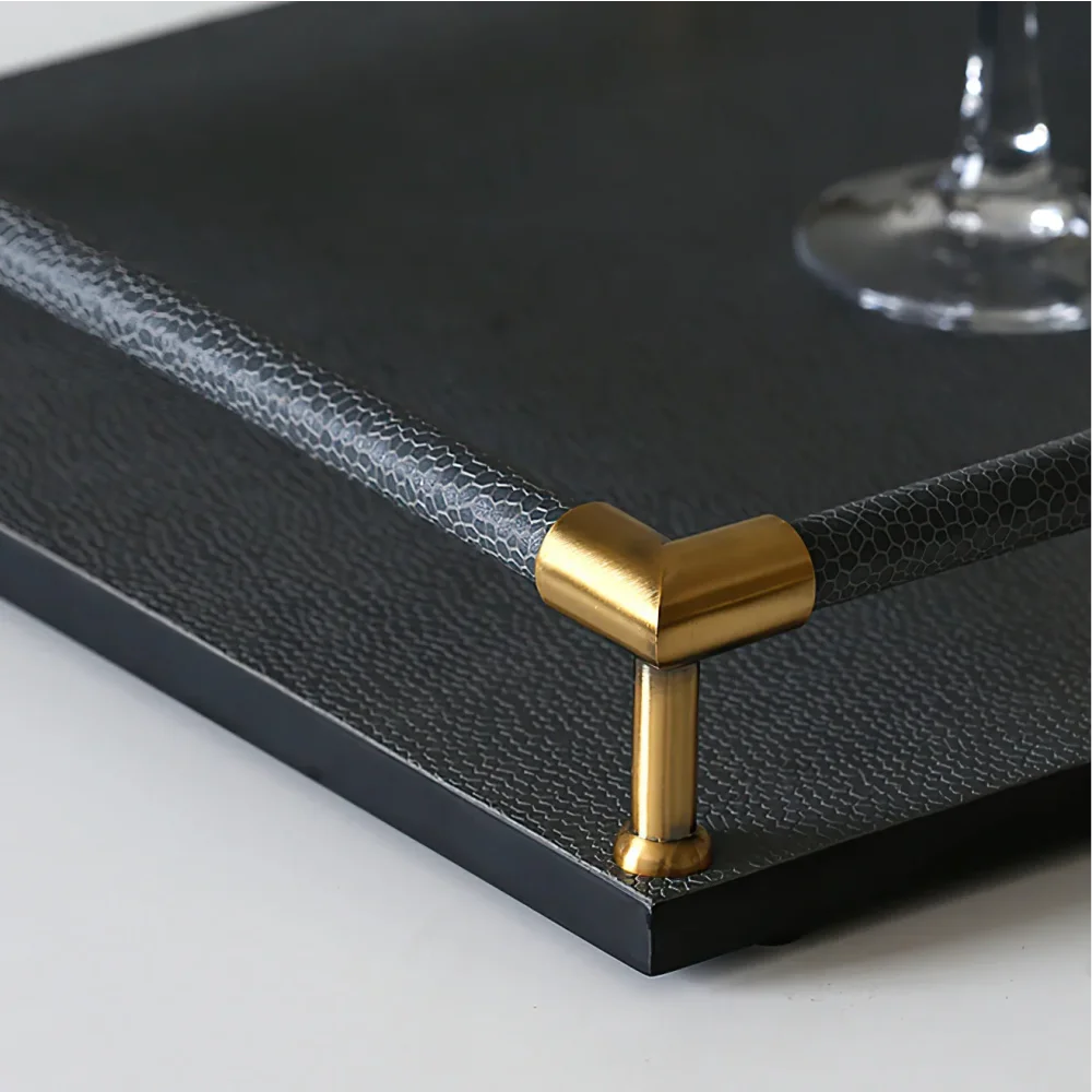 Bandeja Organizadora de Couro com Alças Metálicas Lenogue