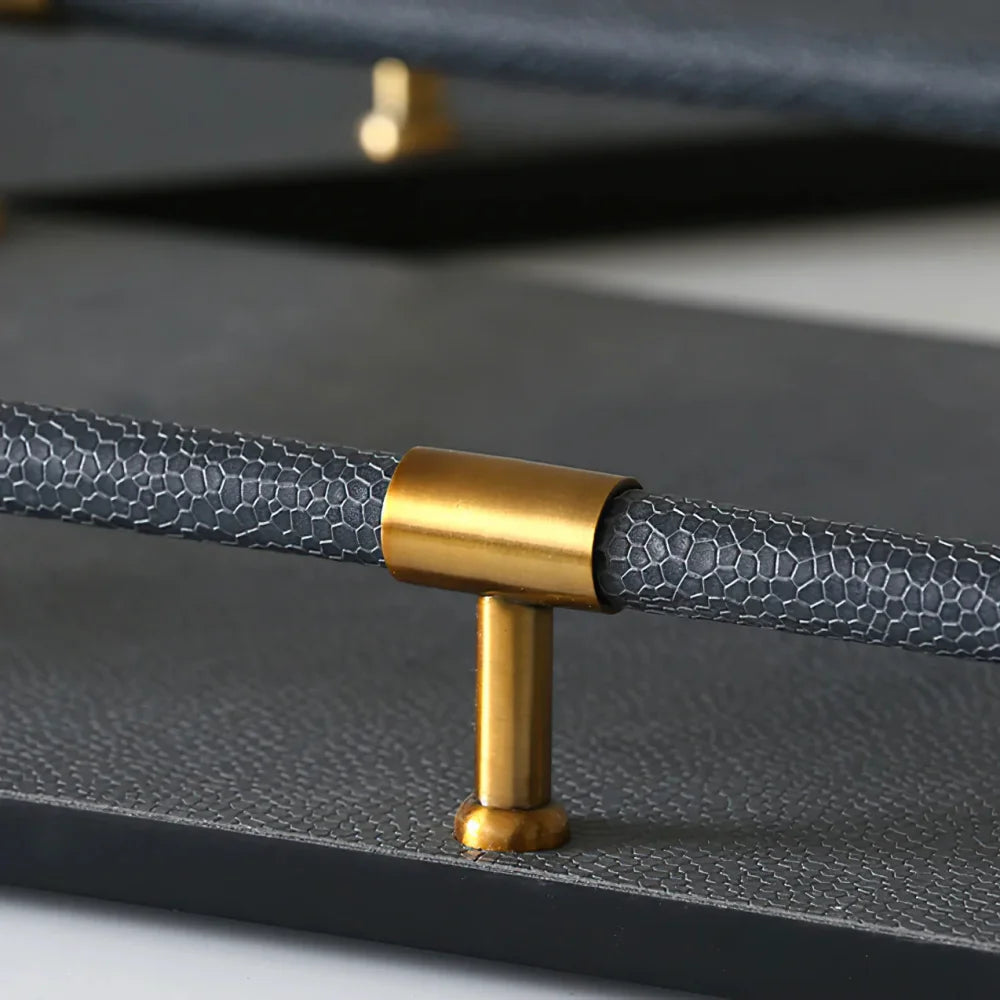 Bandeja Organizadora de Couro com Alças Metálicas Lenogue