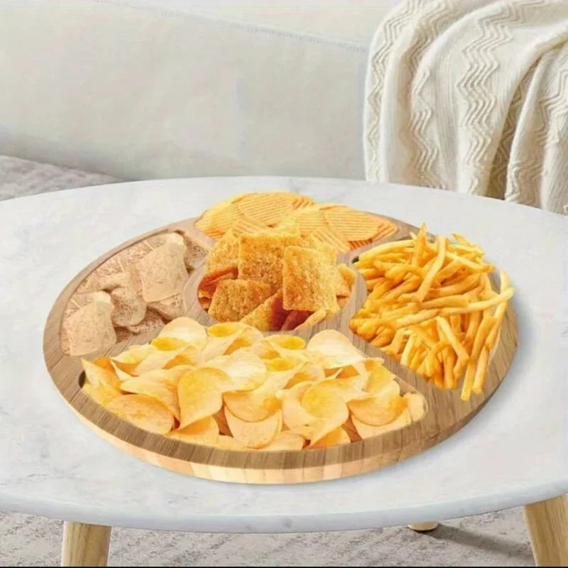 Bandeja Redonda de Bambu com Divisórias para Servir e Decorar Lenogue Madeira Natural