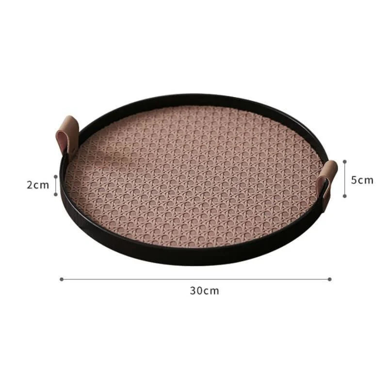 Bandeja Redonda Decorativa com Alça para Sala e Banheiro Lenogue