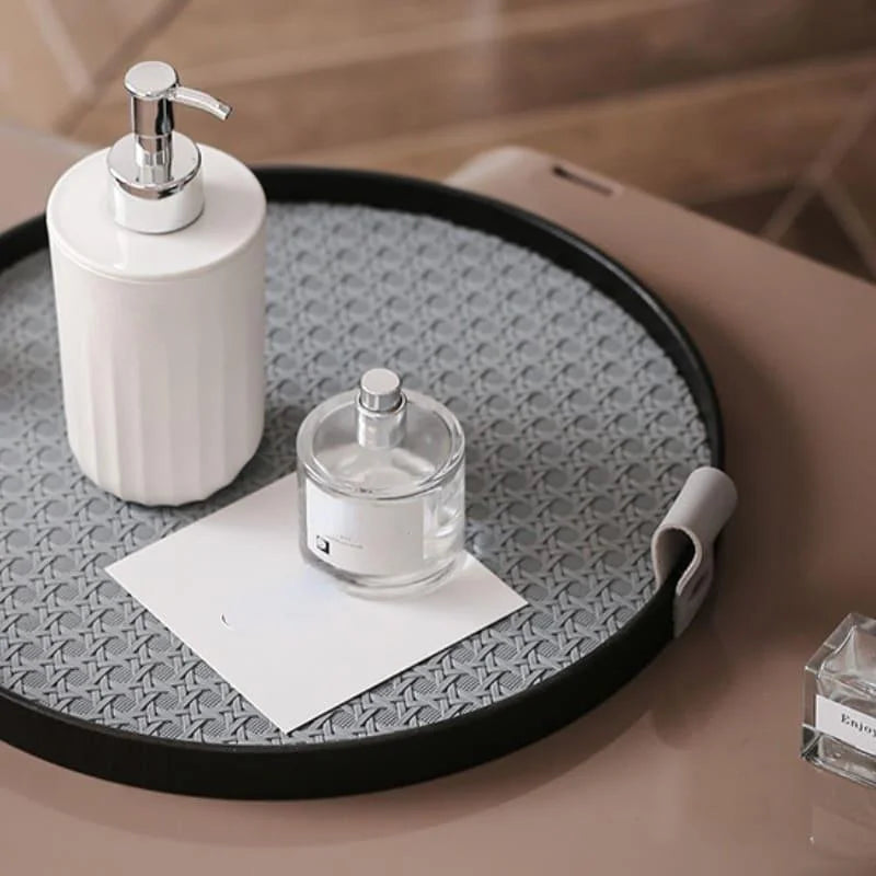 Bandeja Redonda Decorativa com Alça para Sala e Banheiro Lenogue