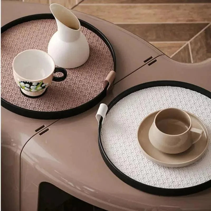 Bandeja Redonda Decorativa com Alça para Sala e Banheiro Lenogue