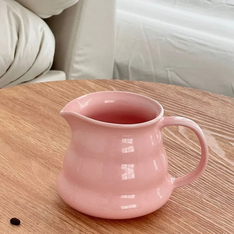 Bule de Café Cerâmica Bico Antigotejamento Alça Larga Lenogue Rosa