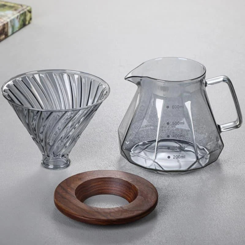 Bule de Café em Vidro Borossilicato com Coador Hario V60 para Preparo Lenogue
