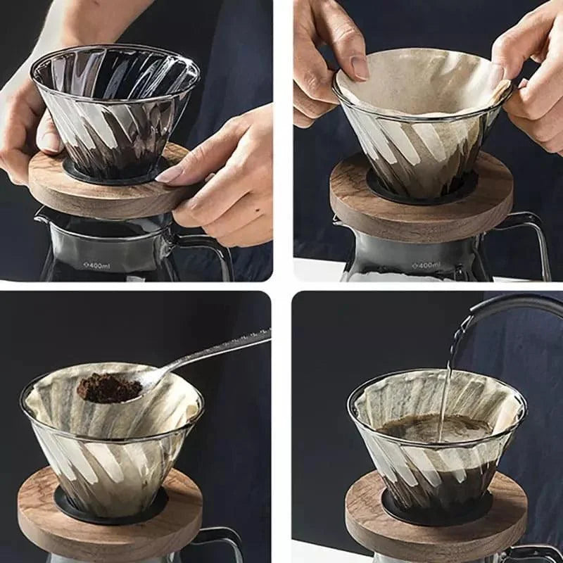 Bule de Café em Vidro Borossilicato com Coador Hario V60 para Preparo Lenogue