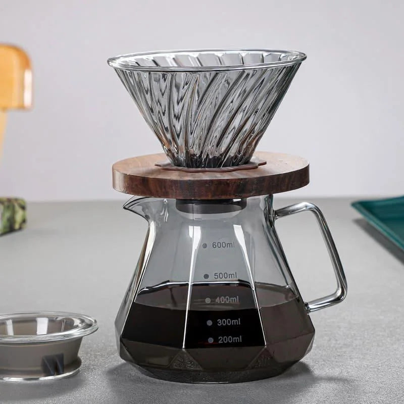 Bule de Café em Vidro Borossilicato com Coador Hario V60 para Preparo Lenogue