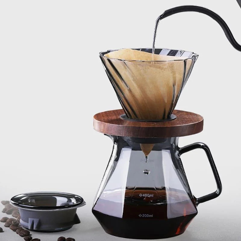 Bule de Café em Vidro Borossilicato com Coador Hario V60 para Preparo Lenogue Conjunto (bule 600ml + Coador)