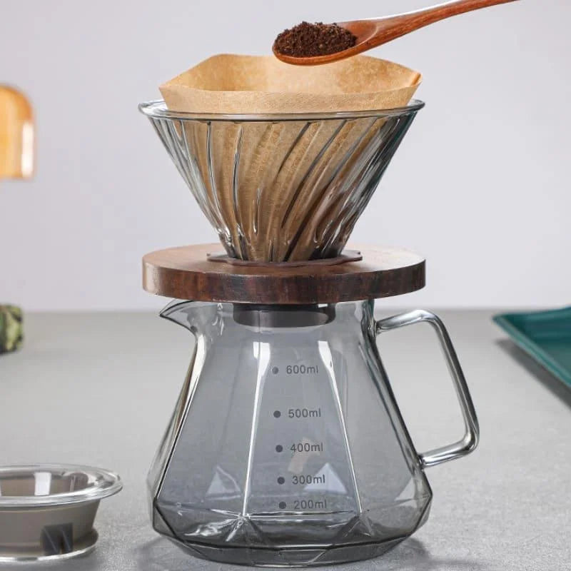 Bule de Café em Vidro Borossilicato com Coador Hario V60 para Preparo Lenogue