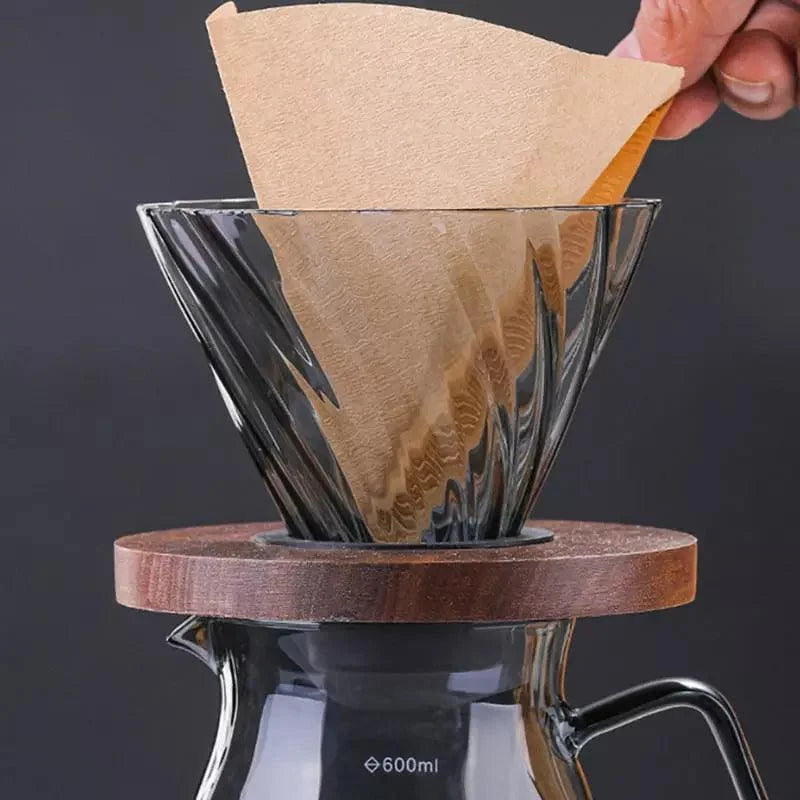 Bule de Café em Vidro Borossilicato com Coador Hario V60 para Preparo Lenogue
