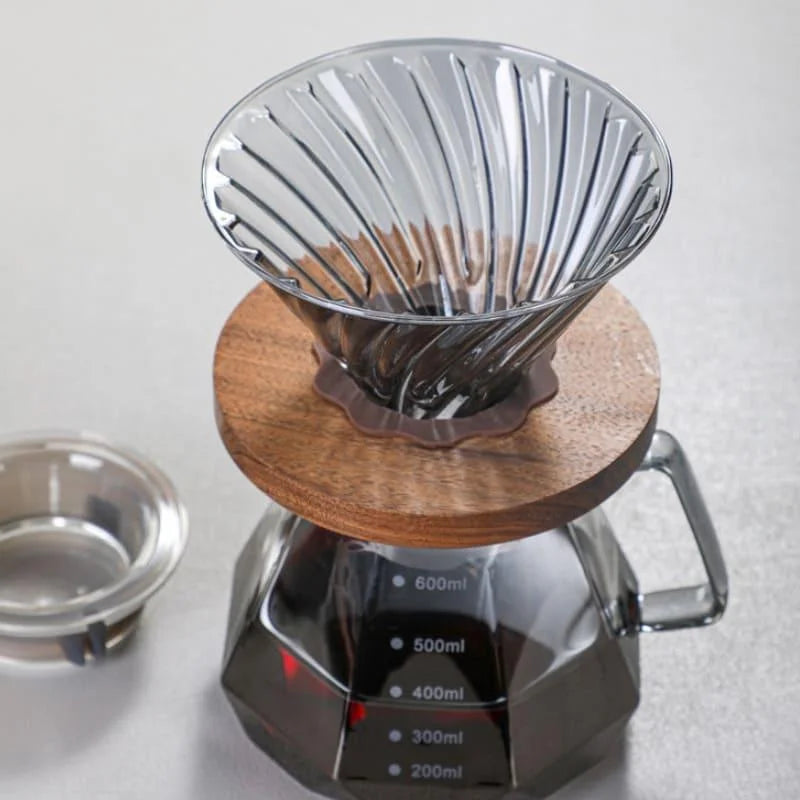 Bule de Café em Vidro Borossilicato com Coador Hario V60 para Preparo Lenogue