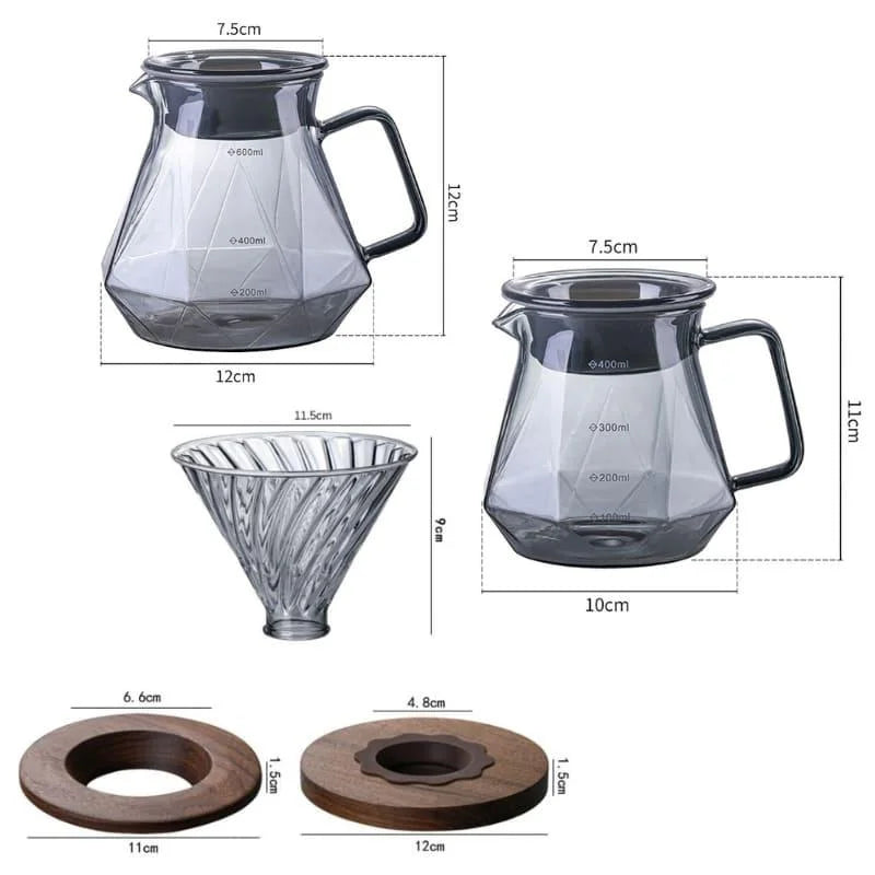 Bule de Café em Vidro Borossilicato com Coador Hario V60 para Preparo Lenogue