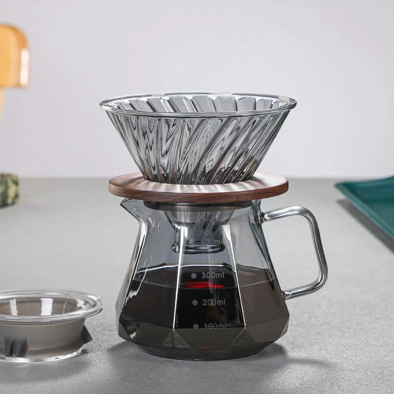 Bule de Café em Vidro Borossilicato com Coador Hario V60 para Preparo Lenogue Conjunto (bule 400ml + Coador)
