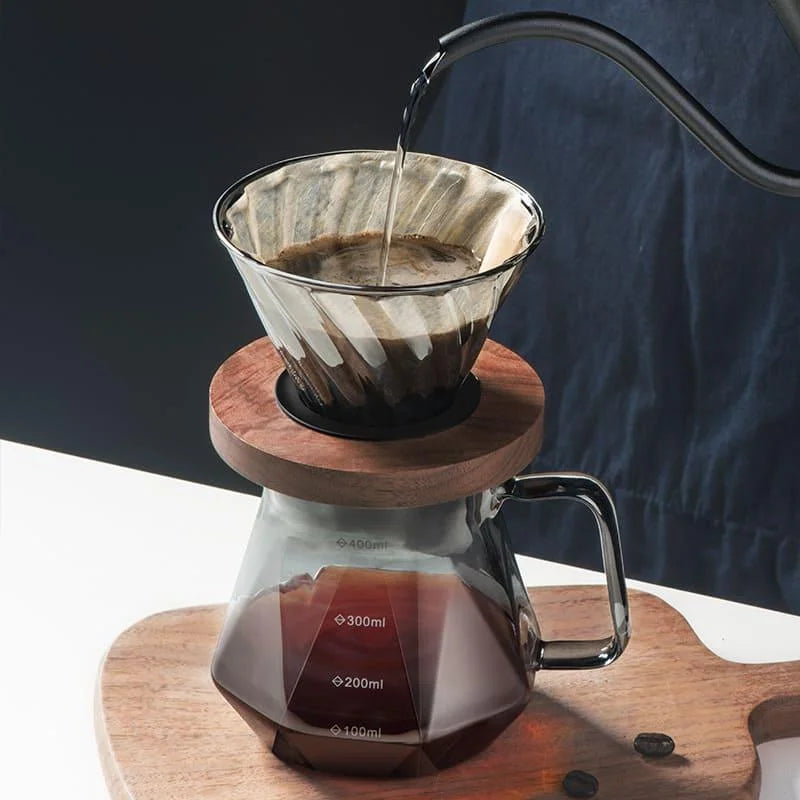 Bule de Café em Vidro Borossilicato com Coador Hario V60 para Preparo Lenogue