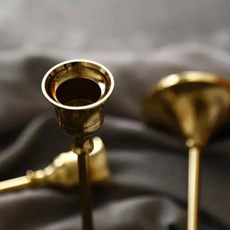 Candelabro Retrô de Metal para Velas e Decoração Clássica Lenogue Dourado Retro 3 Peças