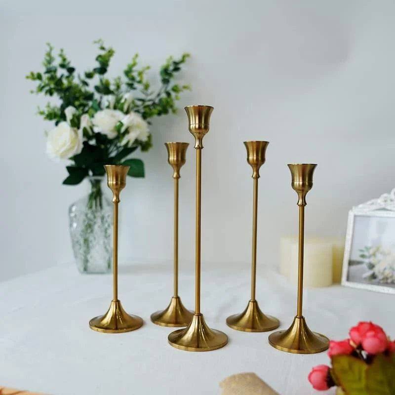 Candelabro Retrô de Metal para Velas e Decoração Clássica Lenogue Dourado Retro 3 Peças