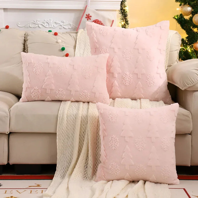 Capa de Almofada Natalina Plush Jacquard Floco Neve Lenogue