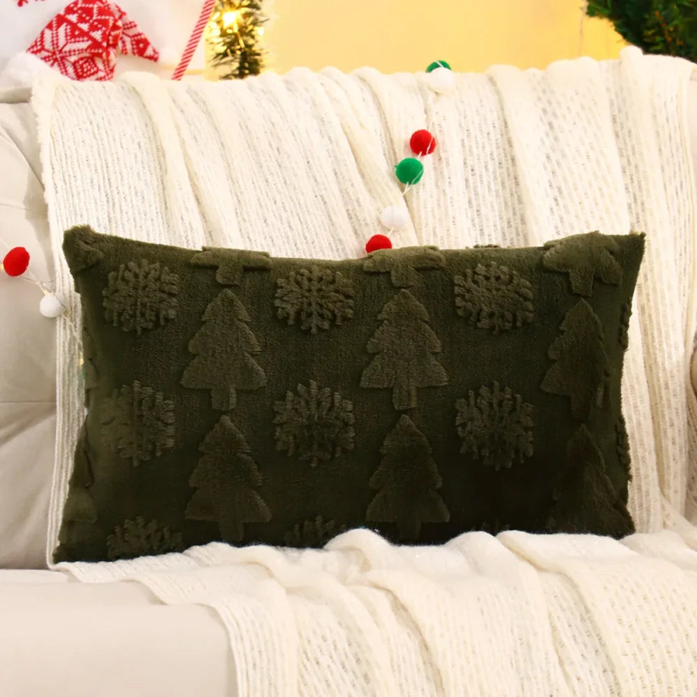 Capa de Almofada Natalina Plush Jacquard Floco Neve Lenogue