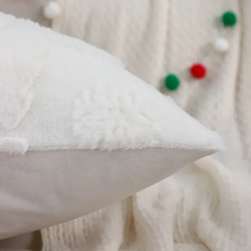 Capa de Almofada Natalina Plush Jacquard Floco Neve Lenogue