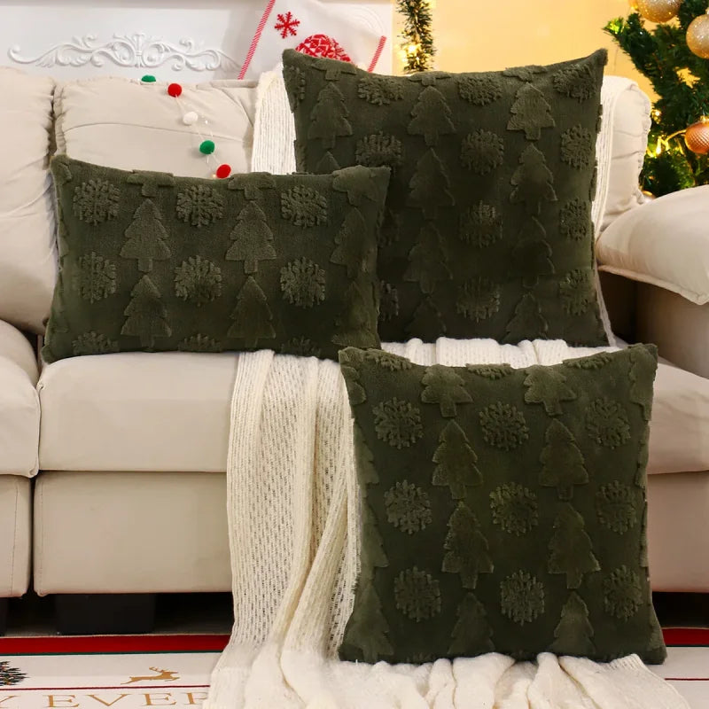 Capa de Almofada Natalina Plush Jacquard Floco Neve Lenogue