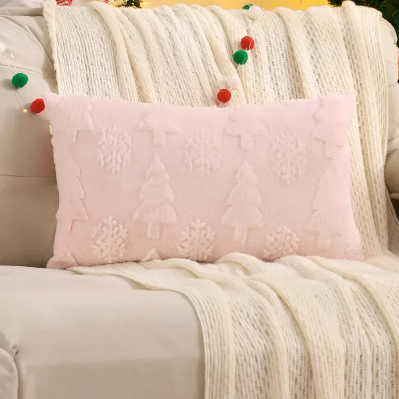 Capa de Almofada Natalina Plush Jacquard Floco Neve Lenogue