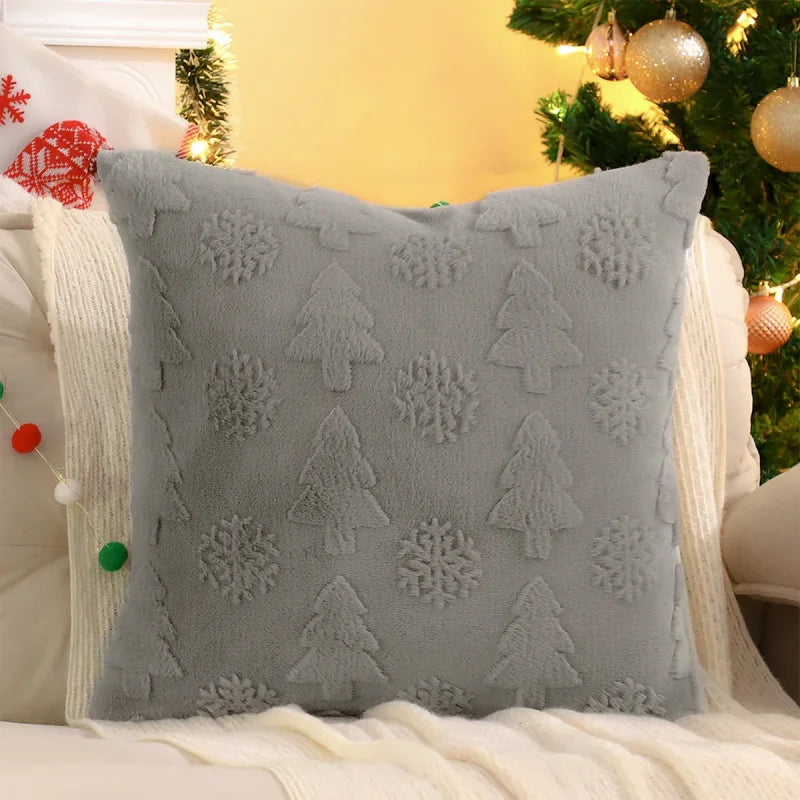 Capa de Almofada Natalina Plush Jacquard Floco Neve Lenogue Cinza / 30 x 50 Cm