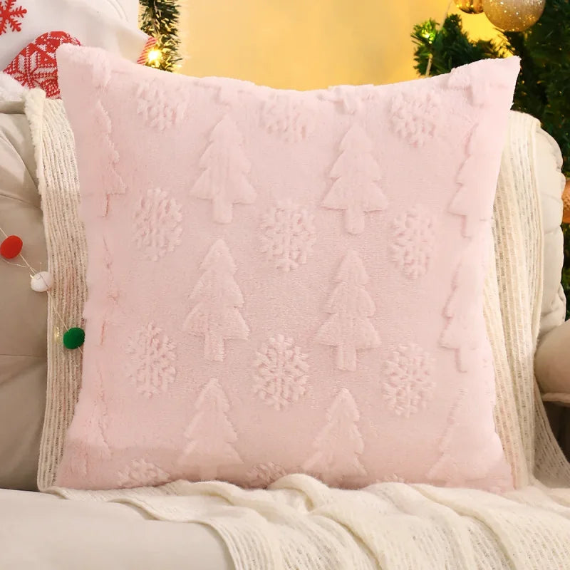 Capa de Almofada Natalina Plush Jacquard Floco Neve Lenogue Rosa / 30 x 50 Cm