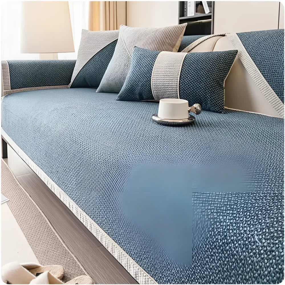 Capa de Sofá Antiderrapante em Algodão e Linho Azul Escuro Lenogue Mod. (azul Escuro) / 70 x Cm