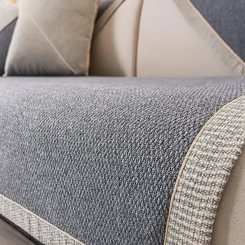 Capa de Sofá Antiderrapante em Algodão e Linho Cinza Lenogue