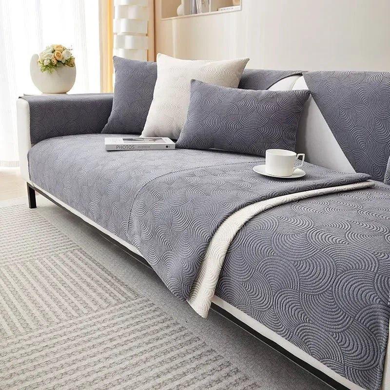 Capa de Sofá Chenille Jacquard Cinza Antiderrapante com Relevo Lenogue / 70 x 70cm