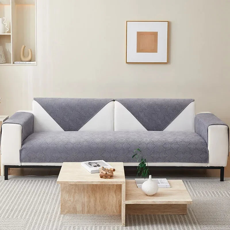 Capa de Sofá Chenille Jacquard Cinza Antiderrapante com Relevo Lenogue