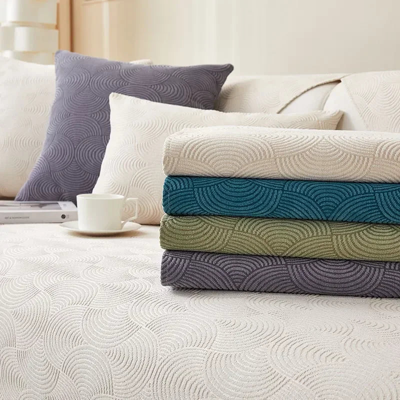 Capa de Sofá Chenille Jacquard Verde Antiderrapante com Relevo Lenogue