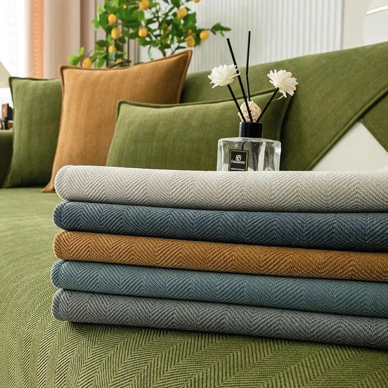 Capa de Sofá em Tecido Chenille Antiderrapante Verde Lenogue