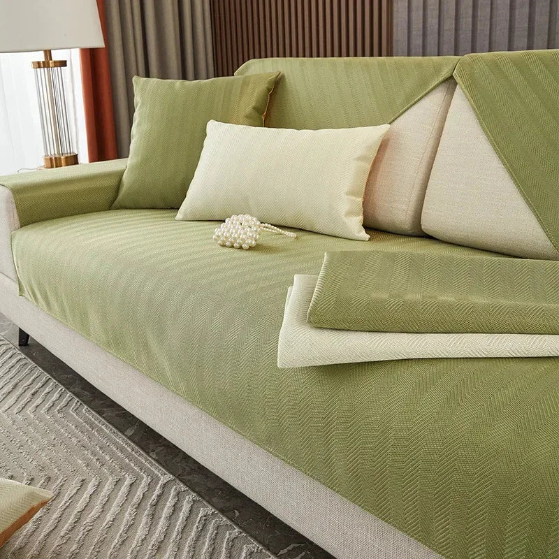 Capa de Sofá Seda Ice Verde com Base Antiderrapante e Matelassê Lenogue